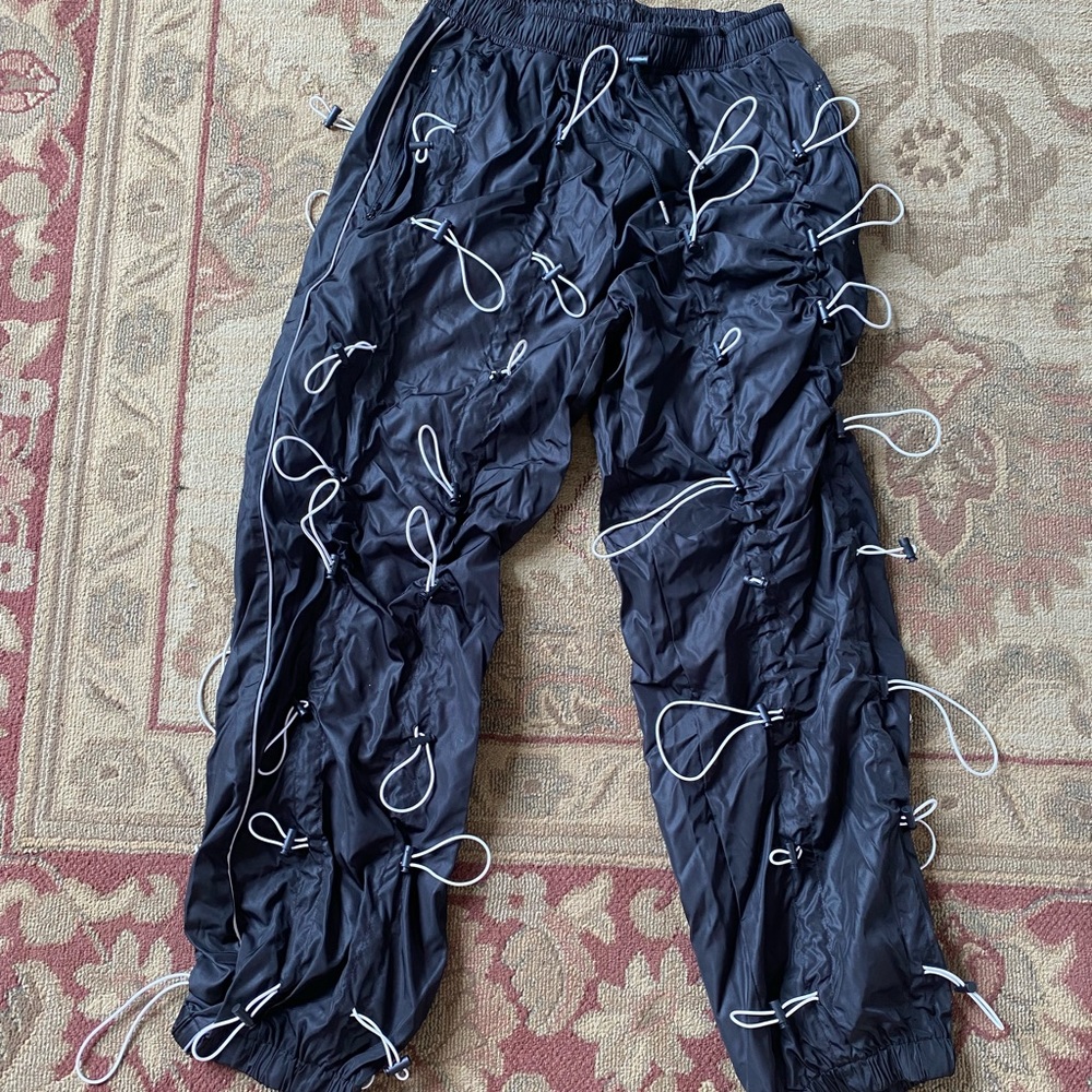 BLACK BUNGEE PANTS — WHITE CORD (Brand New)